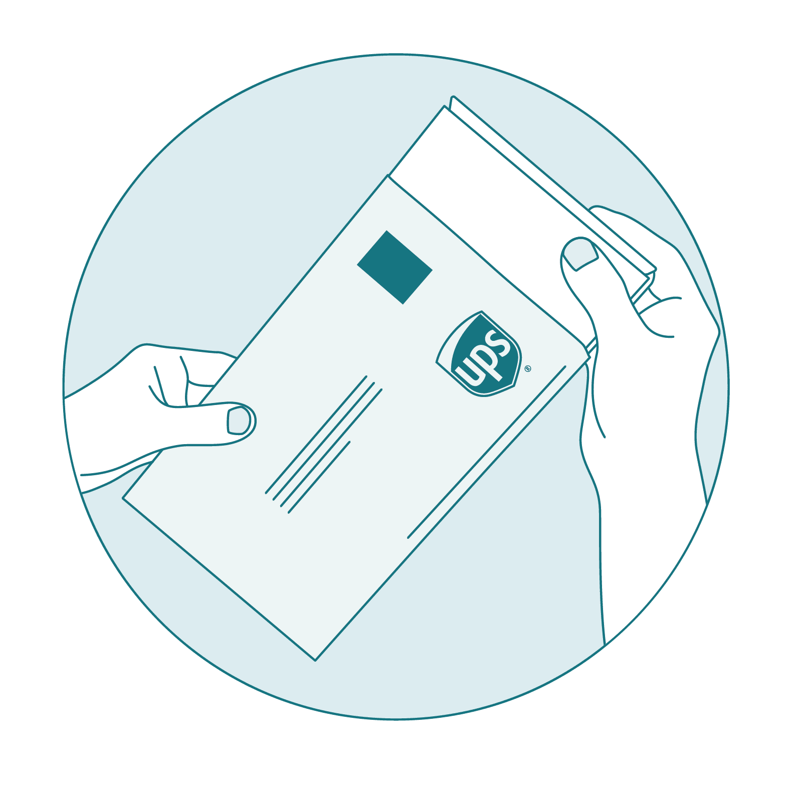 a LetsGetChecked kit box is being placed inside a UPS return envelope.