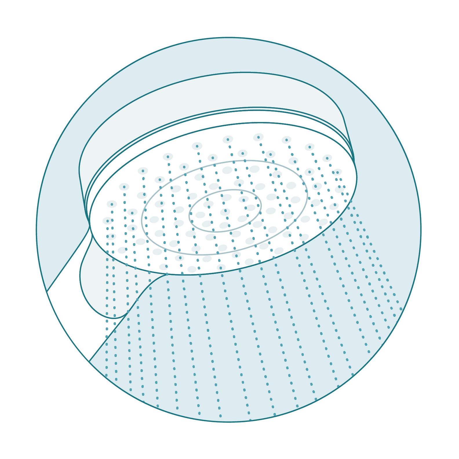 A shower head in use.