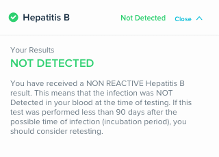 Screenshot of results for Home Hepatitis B Testing