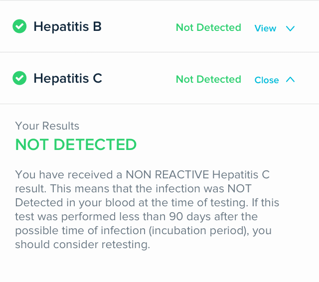 Screenshot of more results for Home Hepatitis C Testing