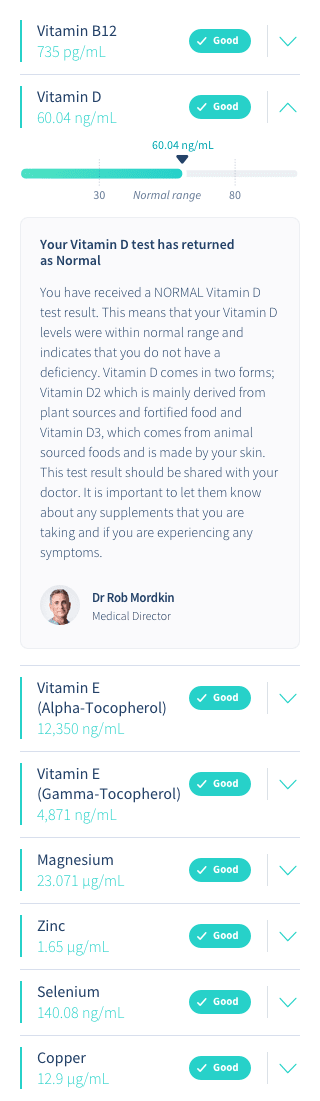 Screenshot of more results for Home Micronutrient Testing