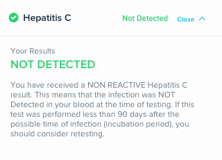 Screenshot of results for Home Hepatitis C Testing