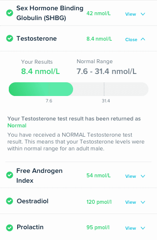 Screenshot of more results for Sex Hormone Binding Globulin (SHBG) Test
