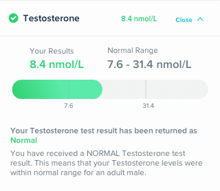 Screenshot of results for Sex Hormone Binding Globulin (SHBG) Test