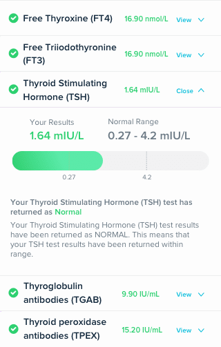 Screenshot of more results for Thyroid Stimulating Hormone (TSH) Test
