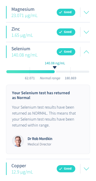 Screenshot of results for Home Micronutrient Testing